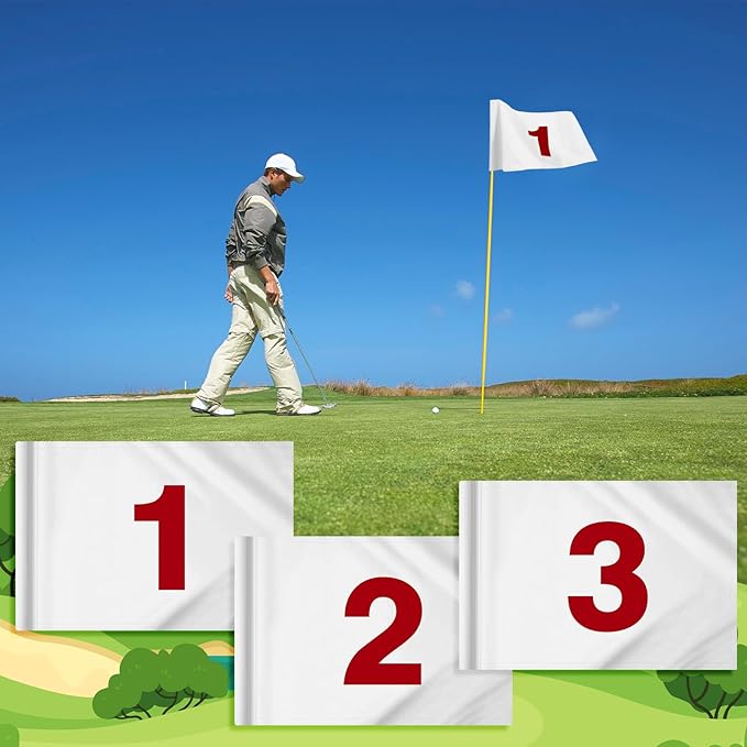 9 Pieces Large Numbered Golf Flags with Tube Inserted 20''L x 14''H Oversize Putting Flags Number 1-9, 420D Nylon Flag for Yard Indoor Outdoor Backyard Garden