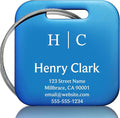 Personalized Luggage Tags for Suitcases - Stainless Steel Custom Luggage Tags for Backpacks & Bags, Sturdy, Waterproof & Heavy Duty (Blue/Square)