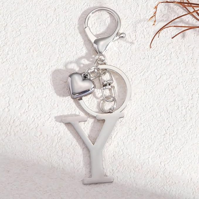 Metal Heart Alphabet Keychain for Women, Girls - Cute Initial Letter Accessories for Purse, Bag Charms and Backpack