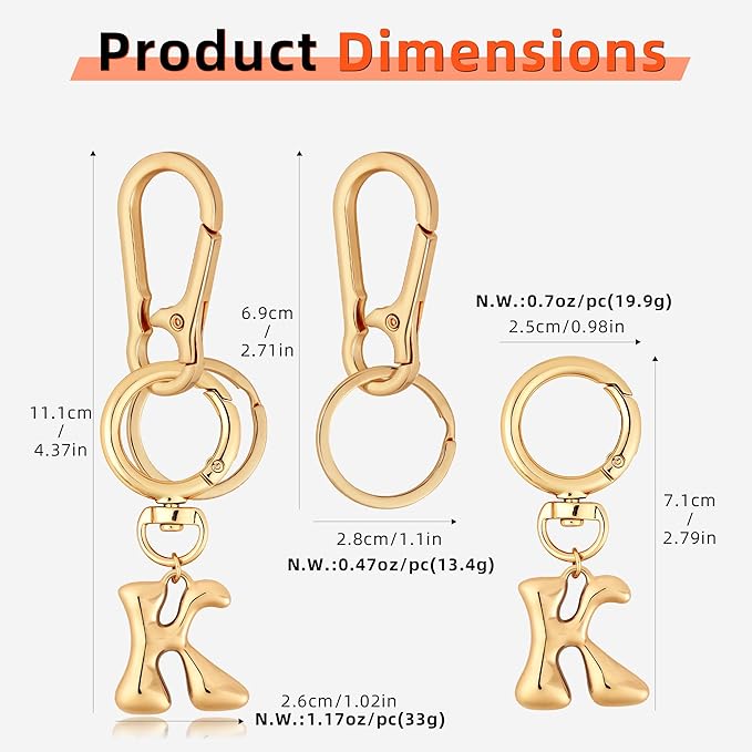 Gold Bubble Heart, Cherry, Bow & More Designs Letter Initial Keychain Bag Charms – Cute Purse Charms for Handbags