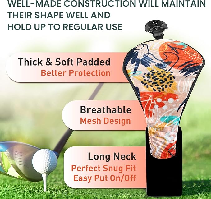 FINGER TEN Golf Club Head Covers Woods Hybrids 1/2/3/4 Pack, Headcovers Men Women 3 5 7 X with Interchangeable Number Tag, Fit All Wood Hybrid Clubs