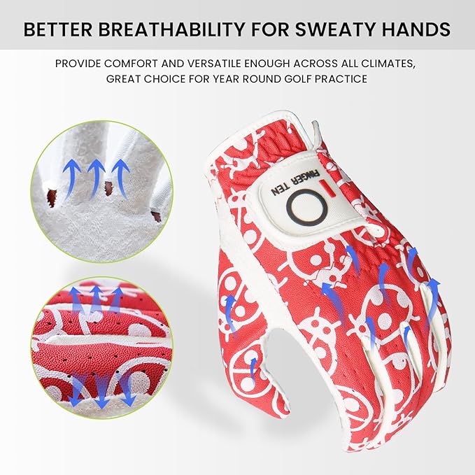 FINGER TEN Women’s Golf Gloves Ladies Left Hand Right Handed Golfer Value 6 Pack, All Weather Rain Grip Glove Pink Fit Small Medium Large XL