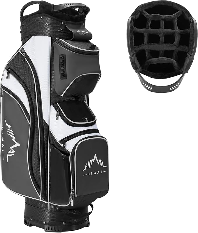 14-Way Golf Cart Bag with Full Length Divider, Premium PU Leather Golf Bag with Plush Top, Magnetic Pocket and Rain Cover for Men