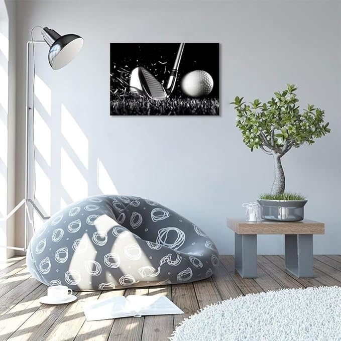 Golf Poster Wall Art Picture Golf Ball Sport Canvas Prints Wall Decor for Gym Living Room Decorations Framed Artwork Ready to Hang(12''H x 16''W)