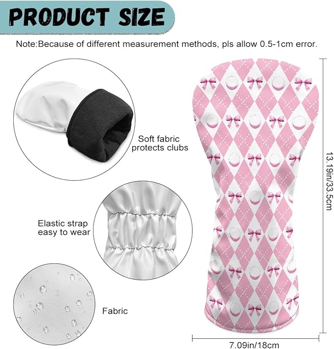 Golf Club Head Covers for Club Protective, Waterproof PU Leather Driver Fairway Wood Hybrid Head Cover