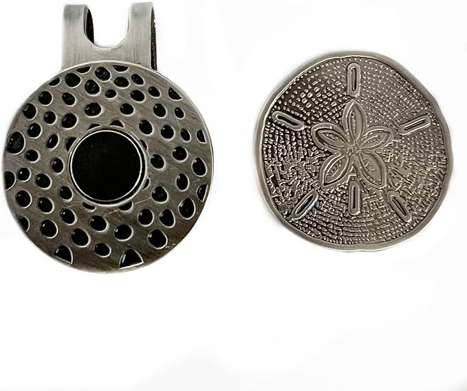 Full Metal Markers Sand Dollar Magnetic Metal Golf Ball Marker with Hat Clip for Men and Women - Unique Marker for Putting Green - Golf Accessories