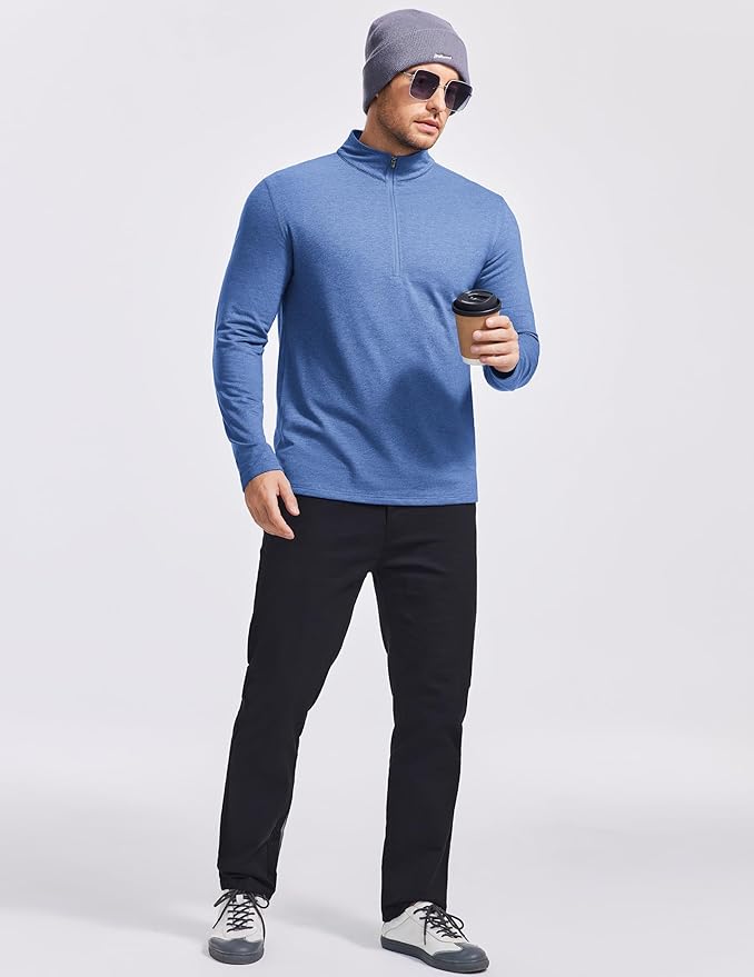 PINSPARK Men's Quarter Zip Up Pullover Mock Neck Sweatshirts Long Sleeve Golf shirts Performance Athletic Casual Workout