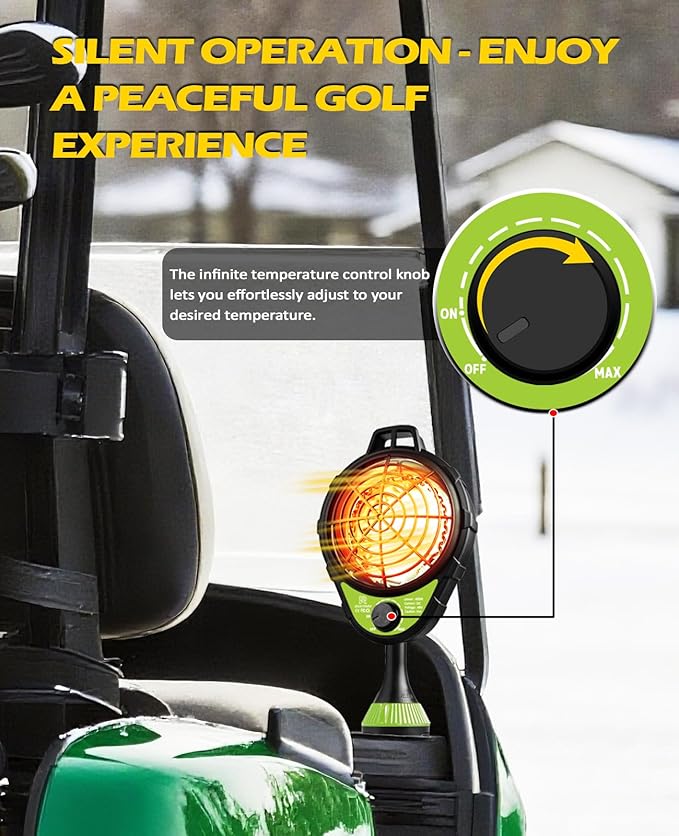 48V Electric Golf Cart Heater, Upgraded Burn-Proof Grille & Infinite Temp Control & Carbon Fiber Heating, Battery Operated Heater for Club Car/Yamaha/EZGO Golf Cart Accessories