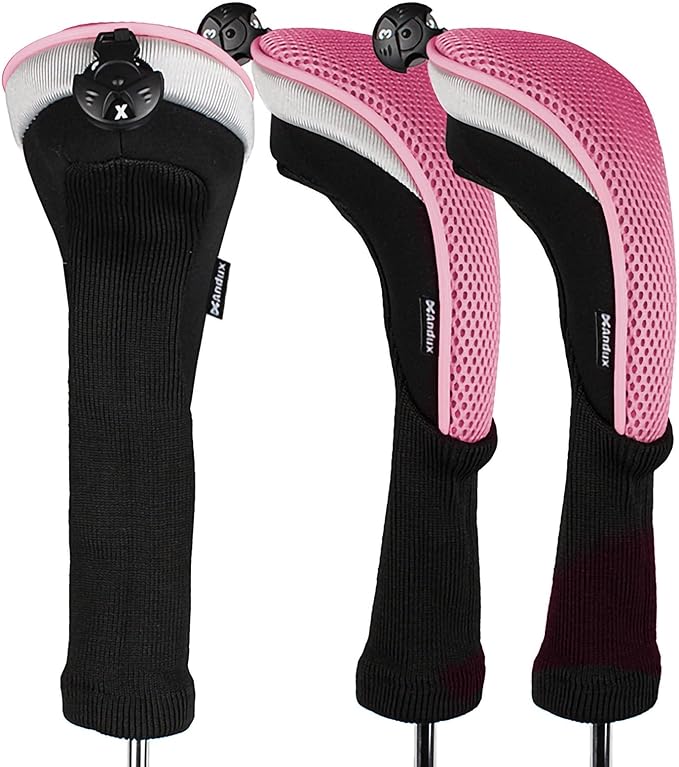 Andux 6pcs/Set Golf Club Head Covers Woods Drivers Fairway Hybrid Set Long Neck (3 Hybrid + 3 Woods)