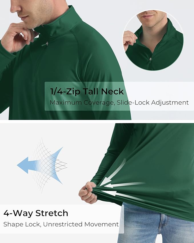Boladeci Men's UPF 50+ Sun Shirts 1/4 Zip Long Sleeve SPF UV Protection Lightweight Quick Dry Quarter Zip Golf Shirts