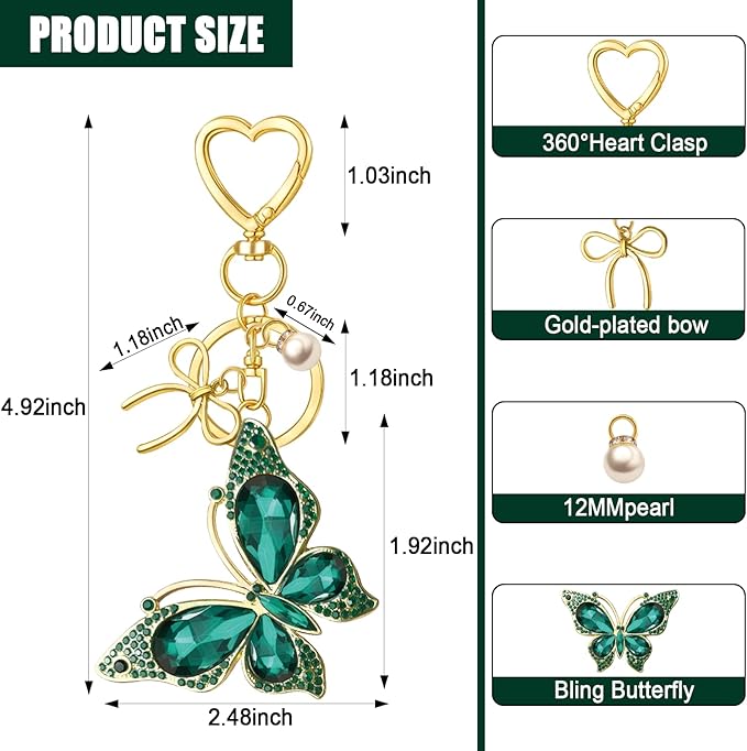 Bag Charm Keychain for Women: Cute Bow Keychains with Diamond Butterfly Pendant, Bags Purse Key ring Accessory