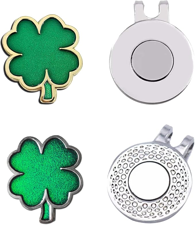2 Pcs Clover Golf Ball Markers with Golf Ball Marker Hat Clip (Four Leaf Clover)