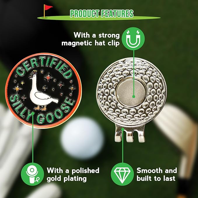 Funny Certified Goose Golf Ball Marker, Unique Magnetic Hat Clip for Golfers, Cool Golf Accessories for Men Women Golf Lovers