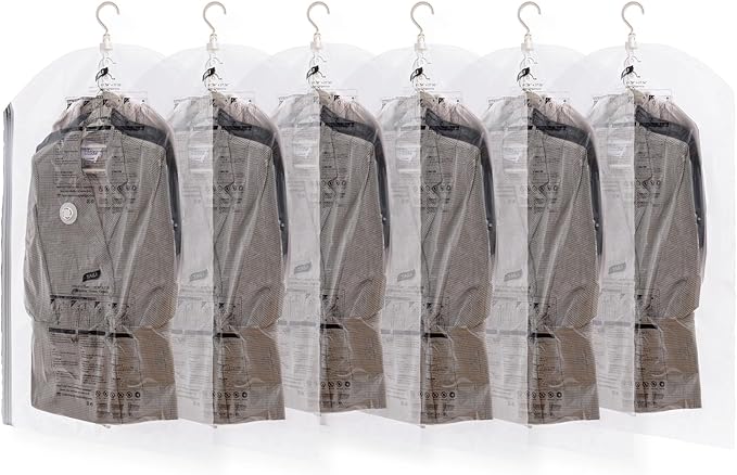 Hanging Vacuum Storage Bags, 6 Pack (41.3 x27.6 inch), Vacuum Seal Bags for Clothing, Garment Bags for Short Clothses, Jacket, Suits, Dresses, Closet Organizer Space Saving