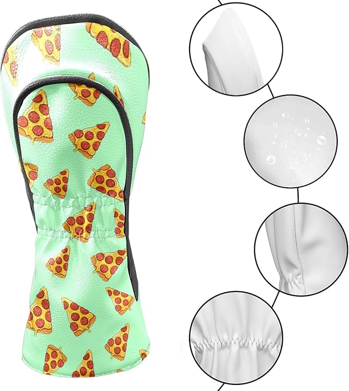 Golf Club Head Cover Waterproof Leather Golf Club Covers for Driver & Fairway Wood, Driver Headcovers It's Always Pizza O'clock!
