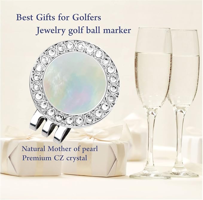 Golf Ball Marker Hat Clip with Pearl Crystal Ball Marker, Golf Accessories, Golf Gifts, Golf Ball Markers for Women