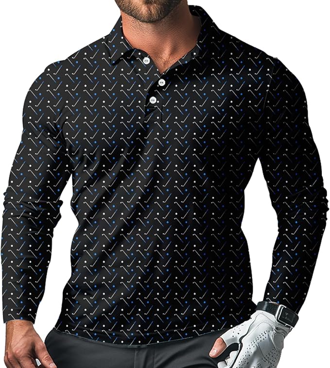 Men's Long Sleeve Golf Shirt Quick Dry 3 Button Work Fishing Outdoor Casual Collar Shirt
