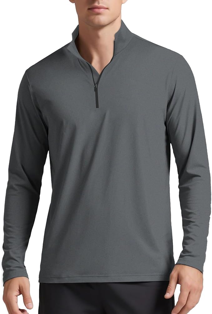 Mens Long Sleeve Shirts Quarter Zip Pullover UPF 50+ Sun Protection Wicking Moisture Workout Running Casual Athletic Tops