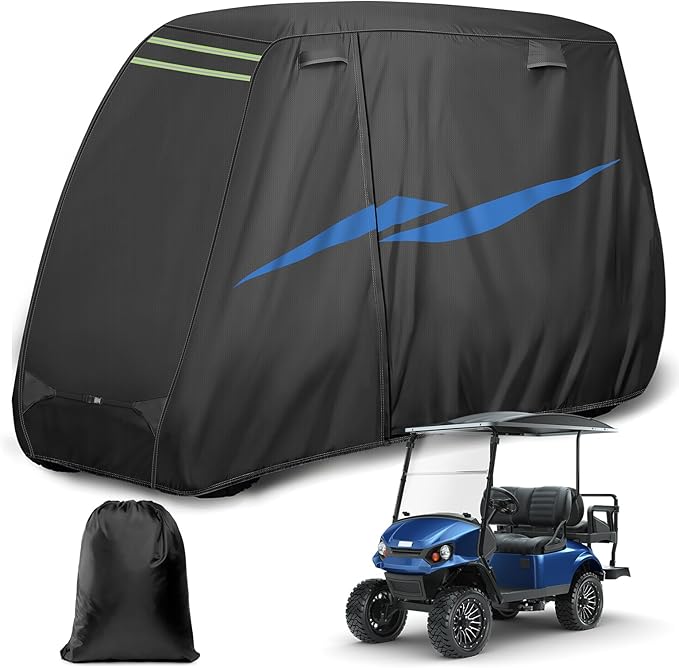 Mixsuper Liner 2/4 Passenger Golf Cart Cover for Club Car/EZGO/Yamaha, 10 Layers Golf Cart Cover with Zipper Door Windproof Sunproof 420D Waterproof Durable Polyester Black