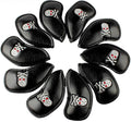 SEACLOUD 10Pcs Golf Skull Thick Synthetic Leather Iron Head Covers for Golf Iron Club Head Protectors