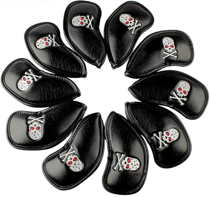 SEACLOUD 10Pcs Golf Skull Thick Synthetic Leather Iron Head Covers for Golf Iron Club Head Protectors