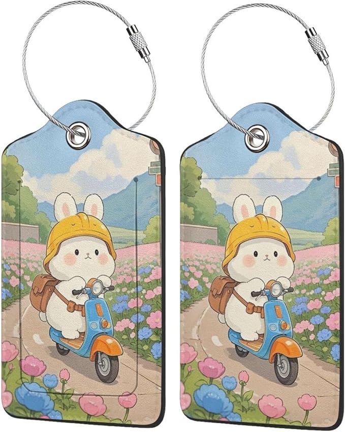 TSA Approved Luggage Tags Rabbit Riding for Suitcases 2 Pack Funny Leather Carnival Cruise Airport Cute Travel Name Tags Golf Bag tag Ships Essentials Privacy Cover ID Label for Women Men