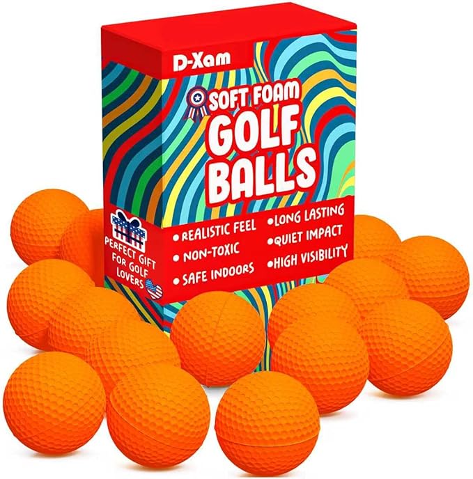 D-Xam Foam Golf Balls Bulk Practice Golf Ball Soft Multicolor, Yellow, White or Orange | Long Lasting & Realistic Feel | Limited Flight Use Indoors Outdoors Backyard Training