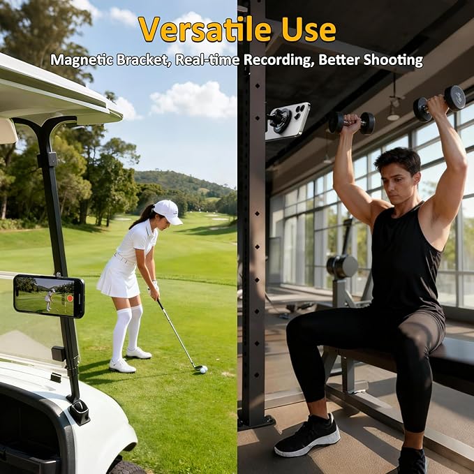 Falafa Magnetic Golf Cart Phone Holder, Ultra Strong Magnetic Phone Mount, Alloy MagSafe Phone Mount 360° Rotation Fits Gym, Club Car, Golf Cart Accessories Gift for Golfers Men Women