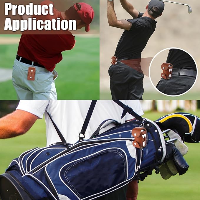 Little World Golf Ball Bag - Leather Golf Ball Holder, Versatile Golf Ball Bag with Backpack Hook & Belt, Portable Pouch for 2 Balls - Convenient Access Golfers for Outdoor Golfing & Travel