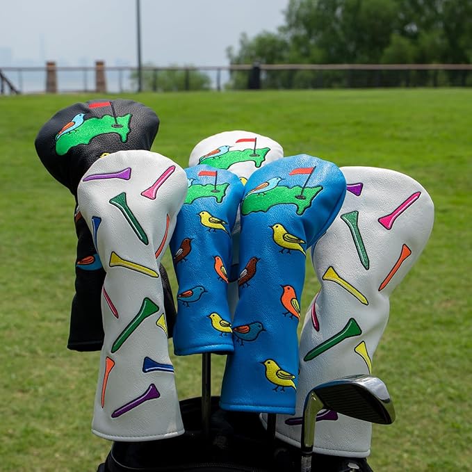 1 Pcs Montela Golf Club Covers,Colorful Birdie Tee 3 Wood Headcover Driver Headcover Fairway Wood Head Covers Hybrid Headcover Leather Golf Head Covers for Odyssey Scotty Cameron Taylormade