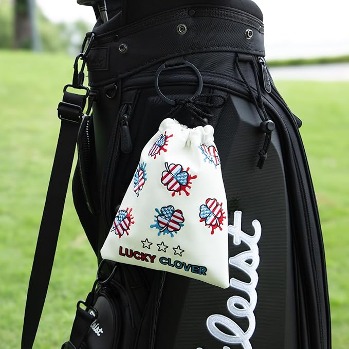 Golf Valuables Pouch, Leather Golf Tee Pouch with Drawstring Closure Golf Ball Handbag Portable Ball Pouch Golf Accessories for Men Women