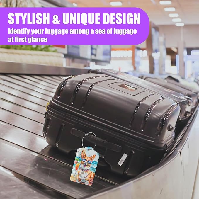 3 Pack Colorful Dog Sunglasses Luggage Tags for Suitcase Animal PU Leather Travel Luggage Tag Privacy Cover ID Label for Women Men Baggage Backpack Handbag School Bag