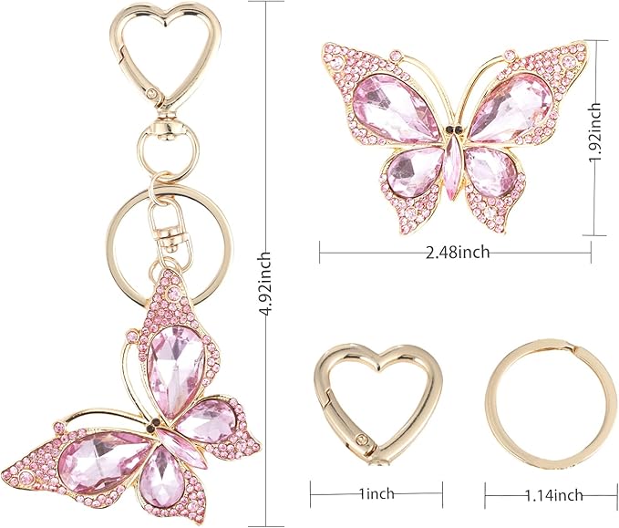 Weixiltc Charm Keychain for Women, Cute Heart Key Chain with Diamond Butterfly Pendant, Lovely Bag & Purse Keyring Accessory
