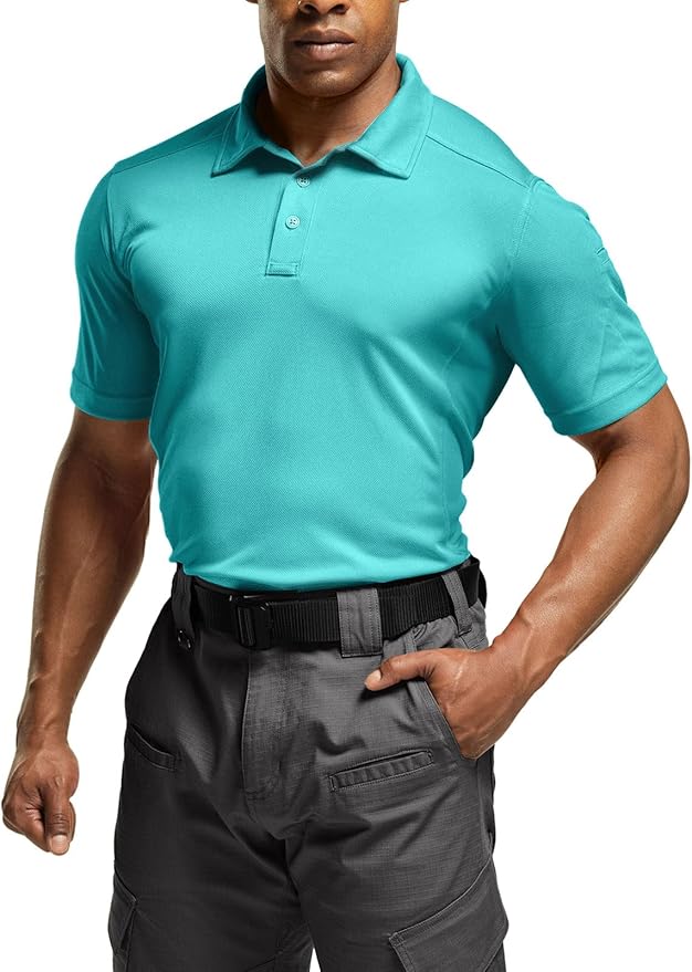 CQR Men's Polo Shirts, Tactical Short Sleeve Golf Performance Shirts, Lightweight Dry Fit UPF 50+ Pique