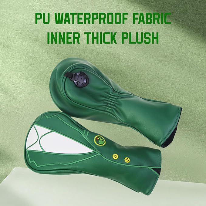 Green Jacket Golf Club Covers, PU Leather Elastic Neckline Golf Head Covers Soft Thick Lining Rainproof Sunscreen Hybrid Head Cover for 1/3/5/UT Wood Golf Club, Machine Washable