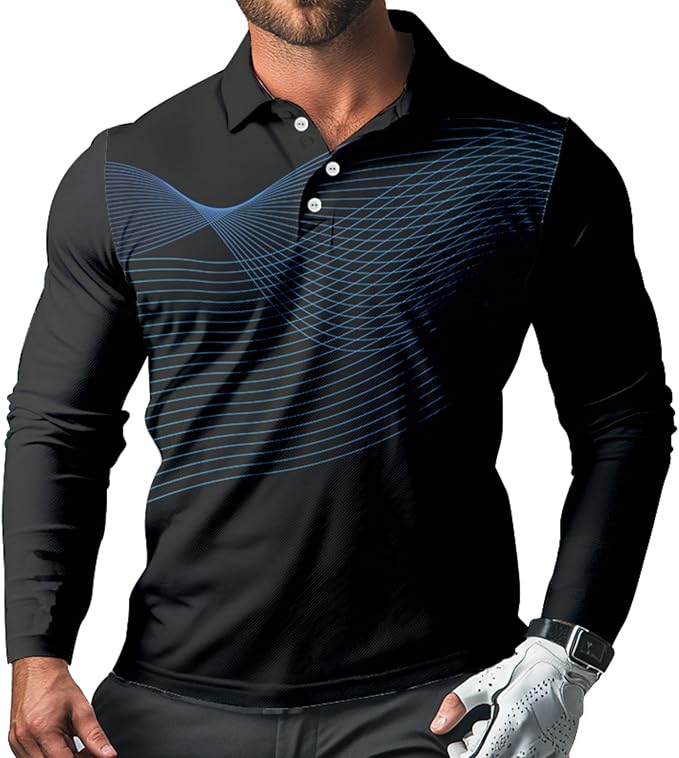 Men's Long Sleeve Golf Shirt Quick Dry 3 Button Work Fishing Outdoor Casual Collar Shirt