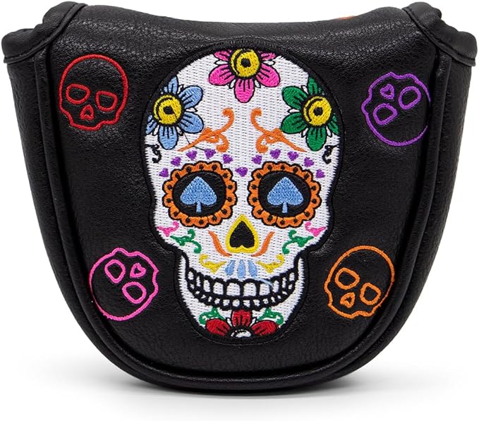 Montela Golf Club Covers,Colorful Skeleton Putter Cover Driver Covers Fairway Wood Headcover Hybrid Cover Leather Blade Putter Headcover Mallet for Brand