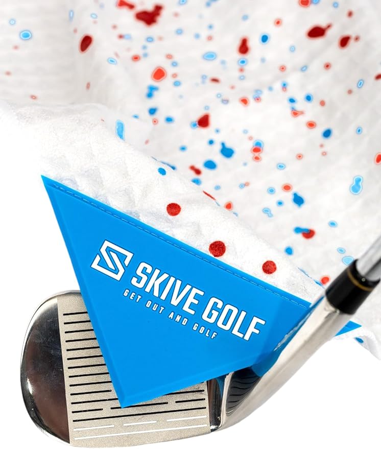 Premium Magnetic Golf Towel | Super Strong Magnet | Absorbent Microfiber Waffle Design | Built-in Silicone Brush | Golf Towels for Golf Bags (Red & Blue Drip)