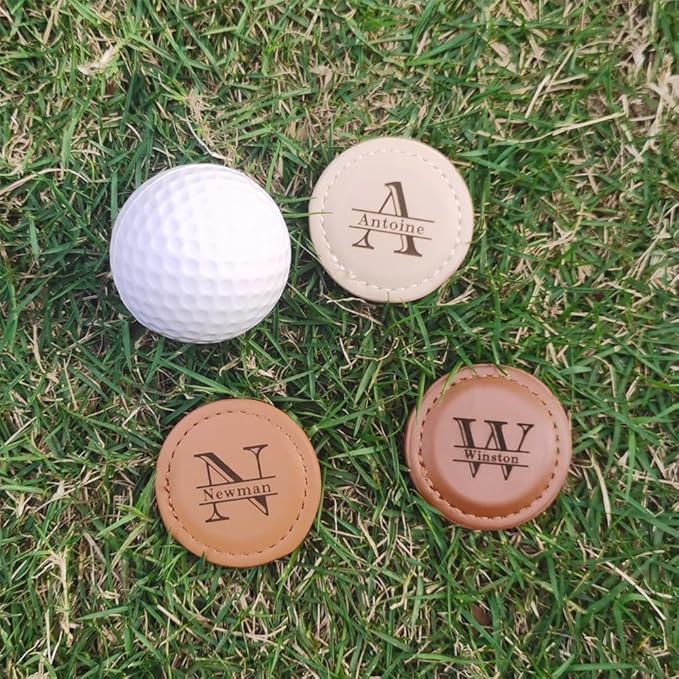 Personalized Golf Ball Markers, (Set of 2) Custom Magnetic Leather Golf Markers, Gift for Men Dad Husband