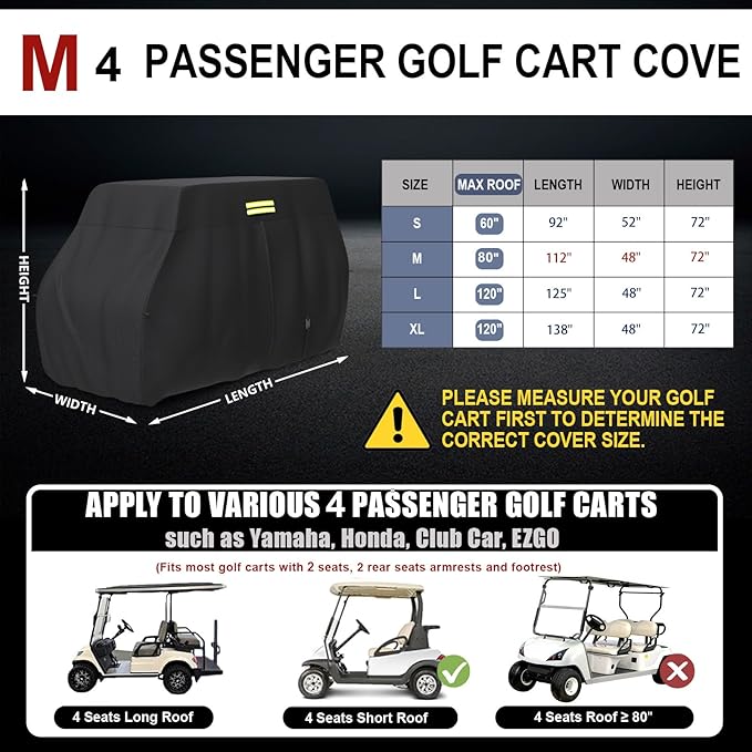 moveland 4/6 Passenger Golf Cart Cover, 100% 600D Waterproof, Universal Fits Most 4/6 Passenger EZGO, Club Car, Yamaha Golf Carts