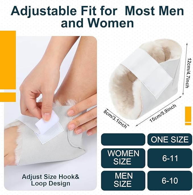 2 Pcs Heel Protectors for Pressure Sores Sheepskin Heel Pads Soft Foot Cushions Pad Heel Protectors Adjustable Foot Pillows with Securing Strap for Bed Sore Ankle Ulcers(White)