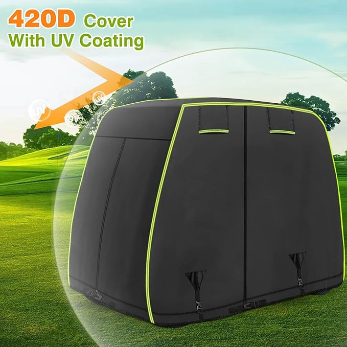 2/4 Passenger Golf Cart Cover Fits EZGO, Club Car, Yamaha Golf Carts with Reflective Strips, All Weather Protection/Waterproof/Snowproof/Windproof/Sunproof/Full Gold Cart Covers