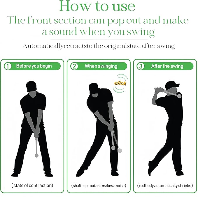 IEKEODI Retractable Golf Swing Trainer, Golf Grip Trainer and Right-Handed Golf Training Aid for Chipping Hitting, Ideal Golf Swing Training Aid with Arm Band for Indoor & Outdoor Use(Black)