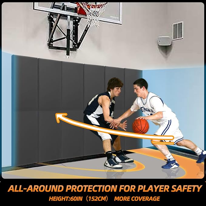 PROGOAL Gym Wall Paddings Basketball Court Wall Protection Pad - 2”Thick Foam Wall Mat Durable Protector for Wall-Mounted Basketball Hoops Garage Taekwondo（60" Lx20 W）