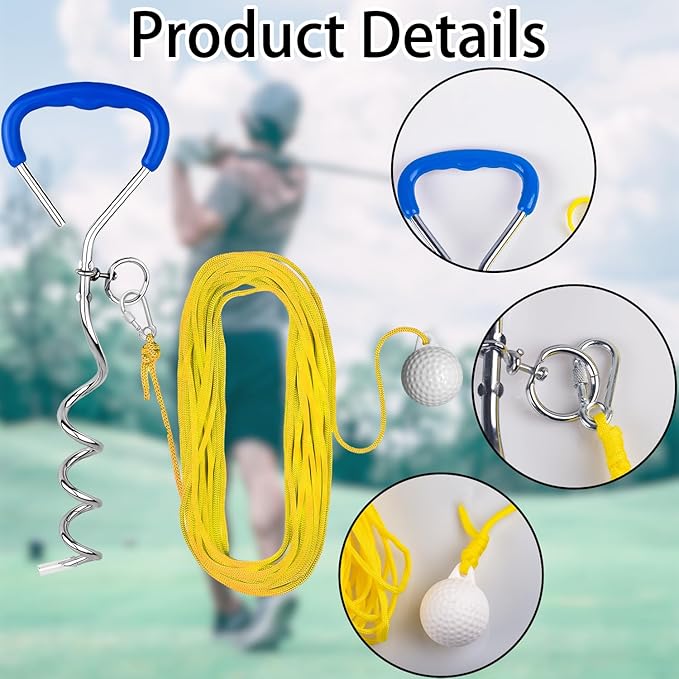 Golf Training Tool with Extra Ball – Swing Practice Trainer for Beginners & All Ages, No-Pickup Golf Practice Aid with Fixed Rod, 50ft Rope & Training Balls for Improving Swing Form & Accuracy
