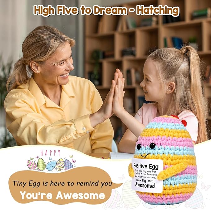 AICase Crochet Positive Egg Easter Gifts Easter Basket Stuffers Essentials Fillers Decorations Home Decor Emotional Support Nuggets Stuff Funny Cute Ideas for Girls Women Friends Birthday Pascua
