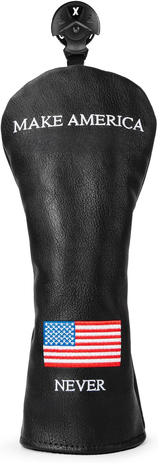 Golf Headcovers Golf Club Head Covers MAGA Style Elegant Embroidery Premium Leather Driver Fairway(FW) Wood Hybrid(UT) with Number Tags, 3 Wood Headcover Set