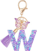 Suweibuke Colourful Cute Initial Letter Keychains for Women Girls with Tassel Butterfly, Charm for Purse Handbags Backpacks