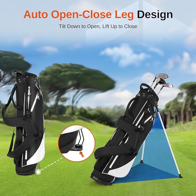 Lightweight Golf Stand Bag, 4-Way Full-Length Dividers, Holds Up to 10 Clubs, 3.7 lbs Golf Bag with Dual Straps & Stand for Driving Range, Par 3, and Standard Courses