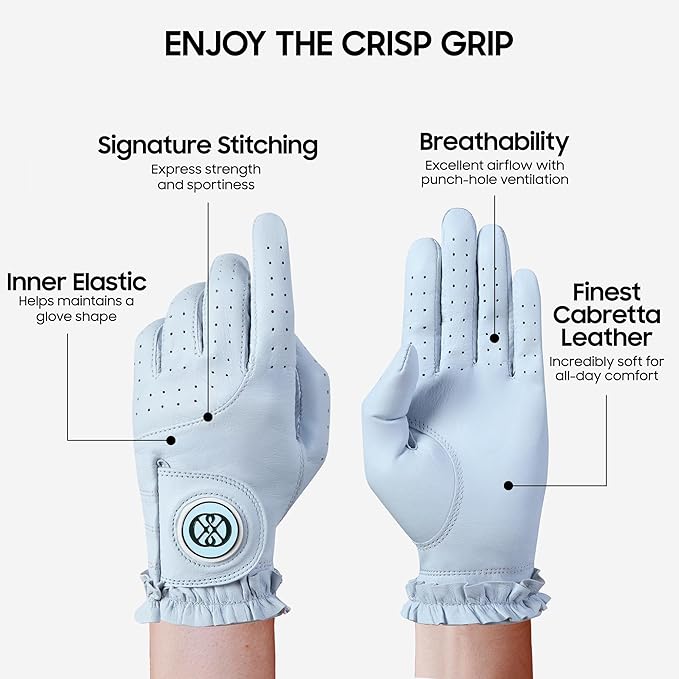 CLAPLEY Women’s Golf Glove – Premium Cabretta Leather with Magnetic Ball Marker, Breathable Design, Good Elasticity, Precious Gift for Golfers, Super Soft Feel, Left and Right Hand, Secure Fit